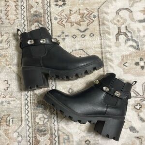 Women’s Chunky Black Booties with Jewels SIZE 7 1/2